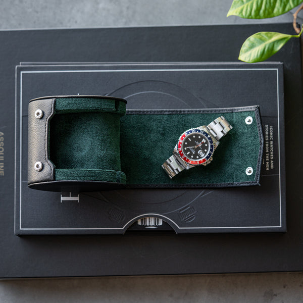 Personalized Single Watch Roll - Black Green