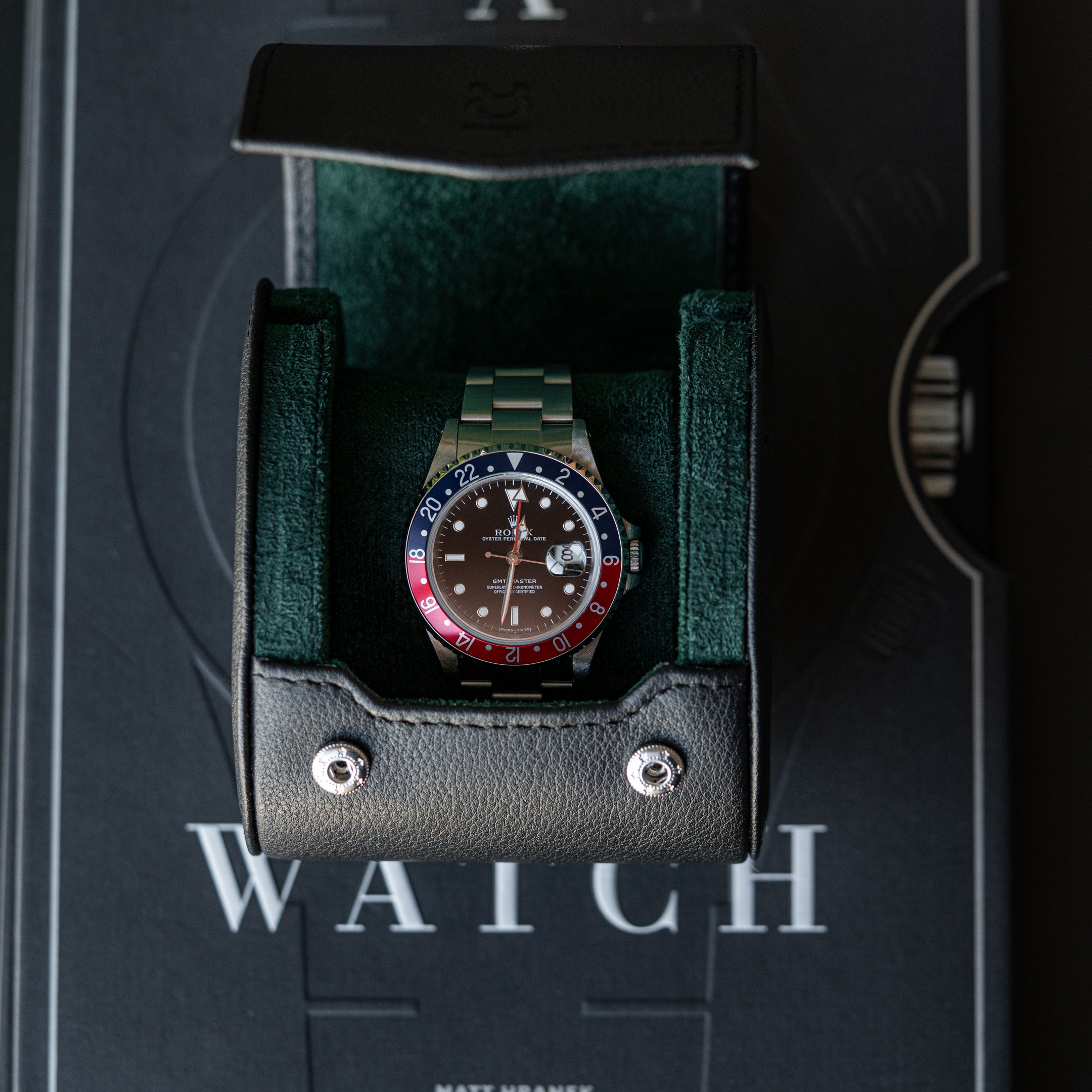 Personalized Single Watch Roll - Black Green