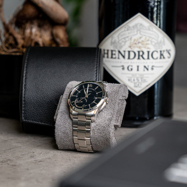 Personalized Single Watch Roll - Black Grey
