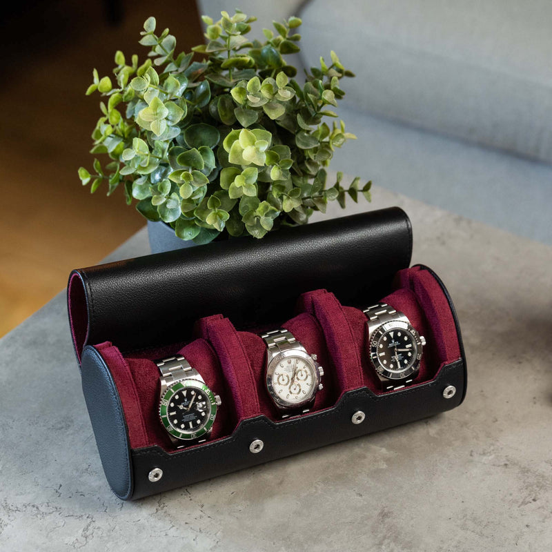 Personalized Watch Roll Large - Black Cherry