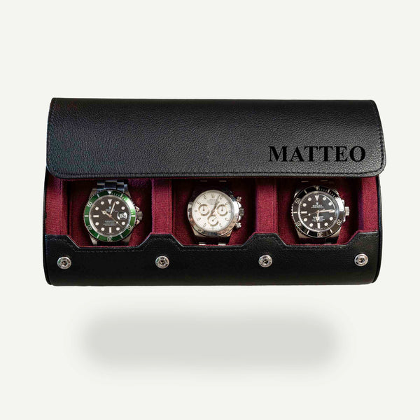 Personalized Watch Roll Large - Black Cherry
