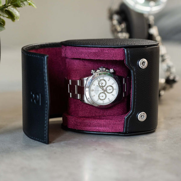 Personalized Single Watch Roll - Black Cherry