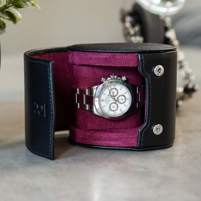 Personalized Single Watch Roll - Black Cherry
