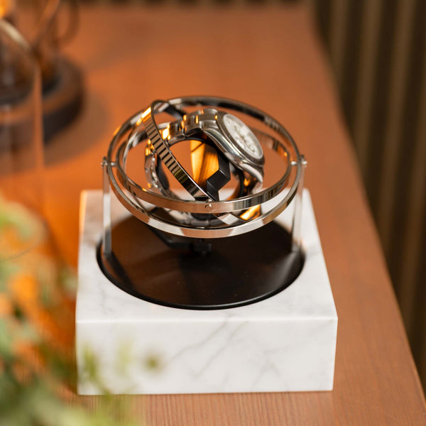 Orbital Watch Winder - Single White Marble