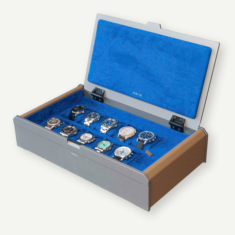 AUBLIQ Watch Box Grey 10 Slot + Strap Slot
