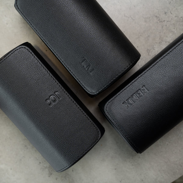 Personalized Two Slot Watch Roll - Black Orange