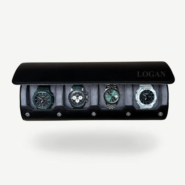 Personalized Travel Watch Roll Extra Large- Black Grey