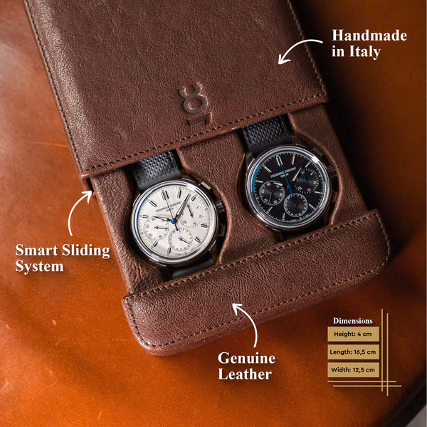Cognac Watch Slide Case For 2 Watches