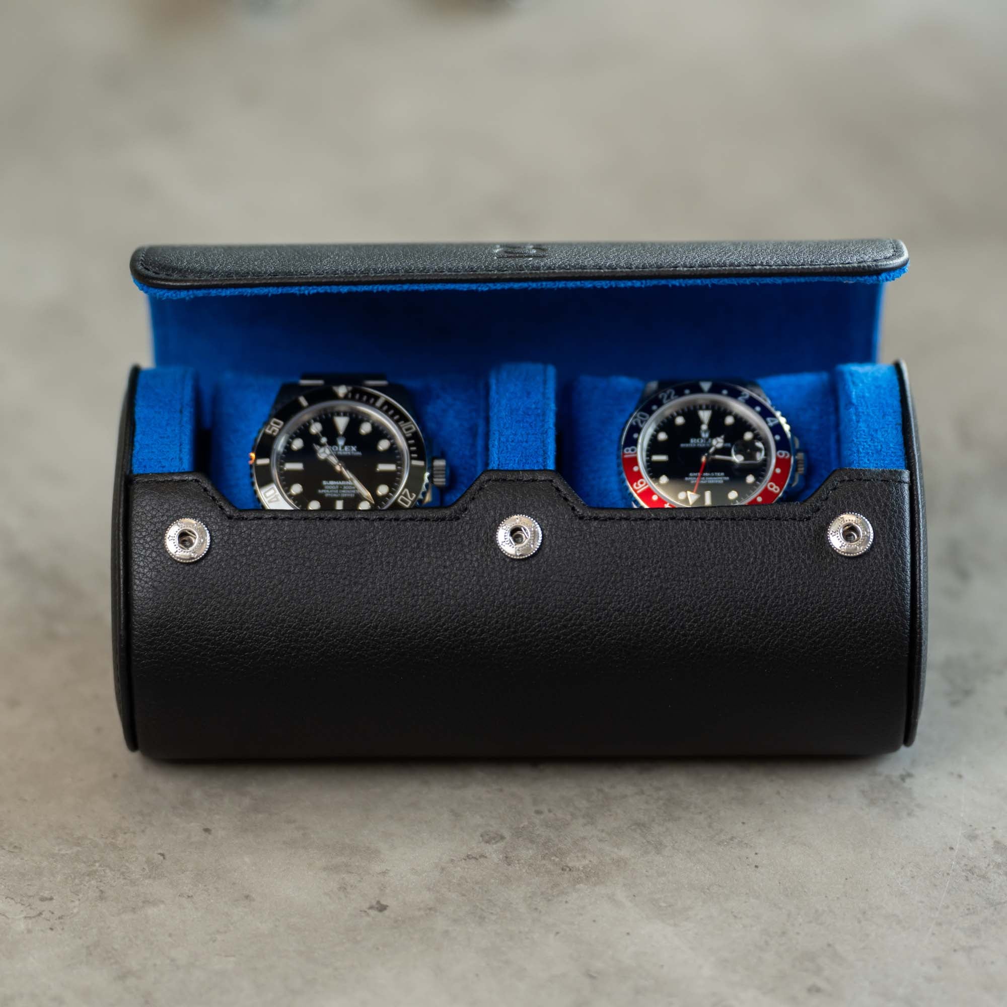 Two Slot Watch Roll - Black Blue