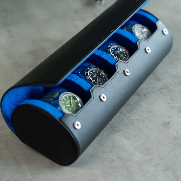 Personalized Travel Watch Roll Extra Large - Black Blue