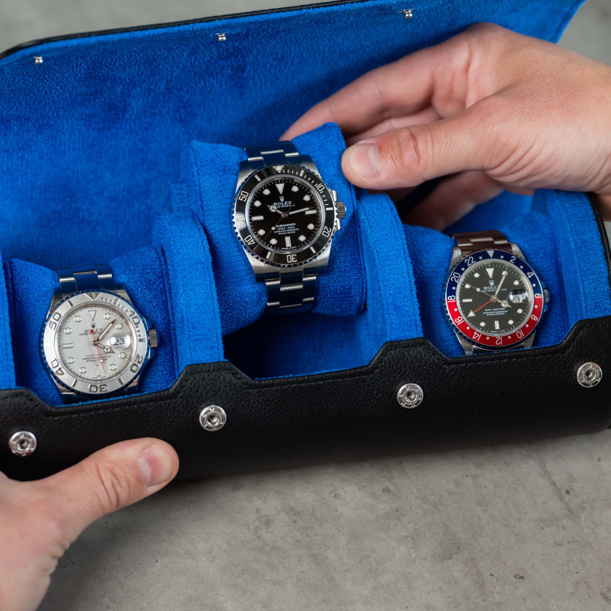 Personalized Travel Watch Roll Extra Large - Black Blue