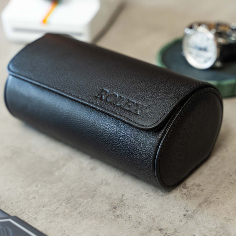 Personalized Two Slot Watch Roll - All Black