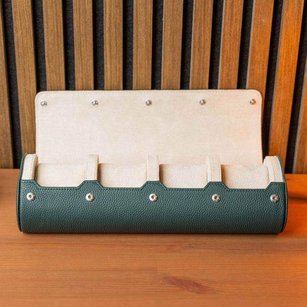 Personalized Travel Watch Roll Extra Large - Dark Green Litchi