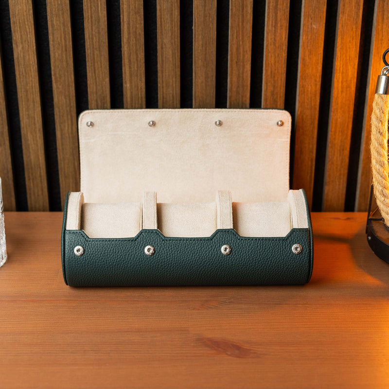 Personalized Watch Roll Large - Dark Green Litchi