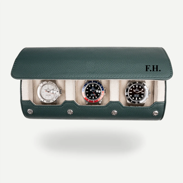 Personalized Watch Roll Large - Dark Green Litchi