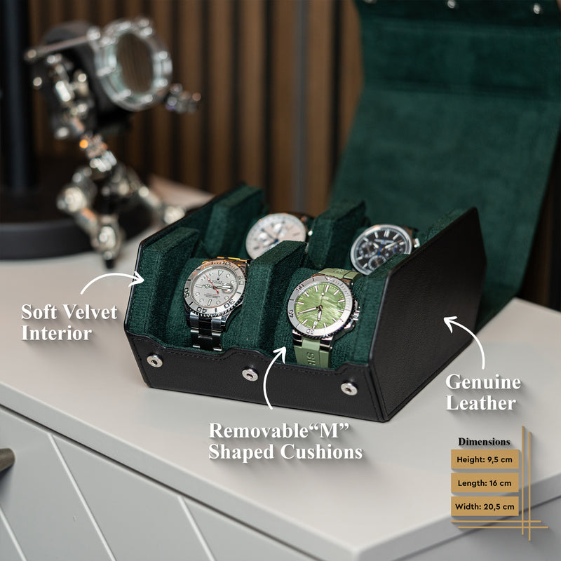 Hexagon Black Green 4 Slot Watch Box