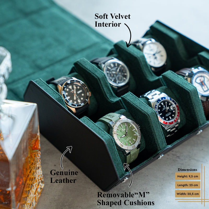 Hexagon Black Green 6 Slot Watch Box