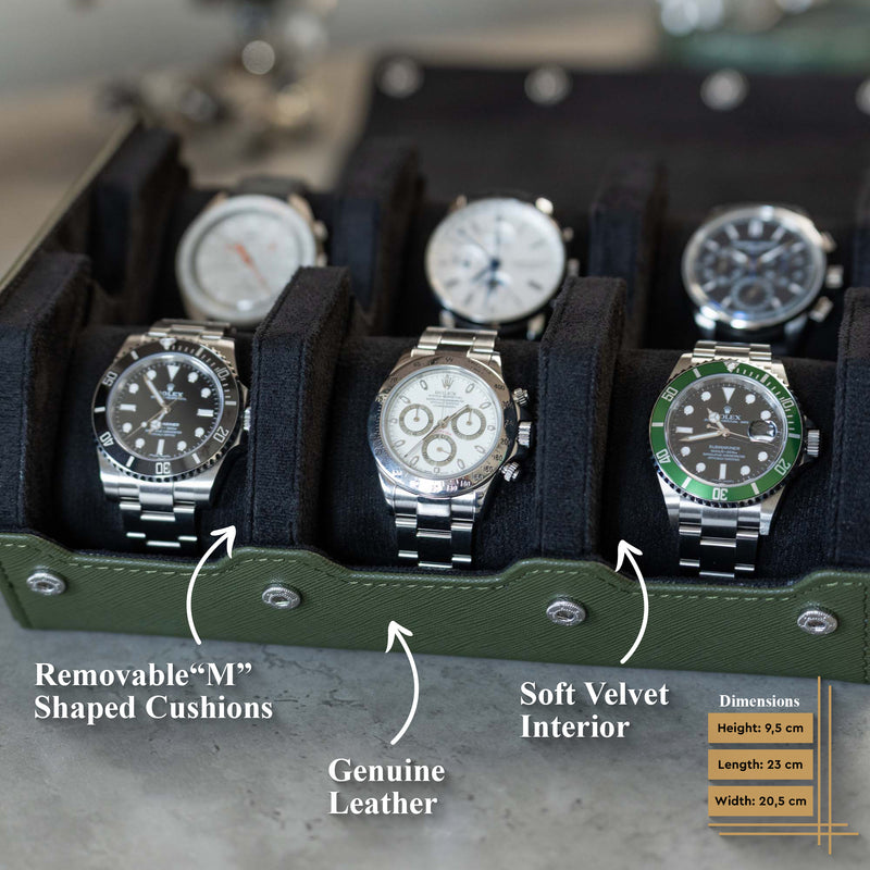 Hexagon Forest Green 6 Slot Watch Box