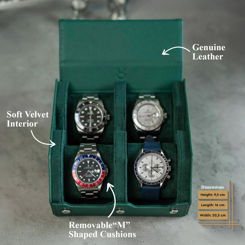 Hexagon Green Saffiano 4 Slot Watch Box