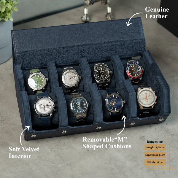 Hexagon Navy Blue 8 Slot Watch Box