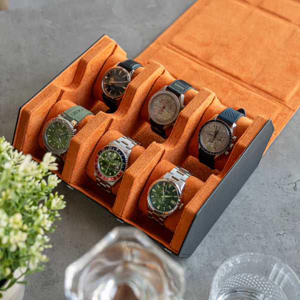 Personalized Hexagon Black Orange 6 Slot Watch Box
