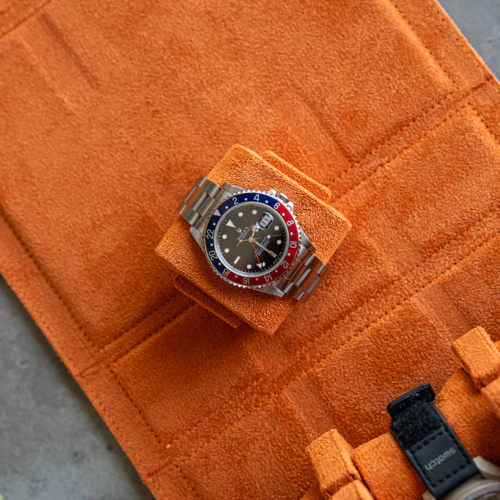 Personalized Hexagon Black Orange 6 Slot Watch Box