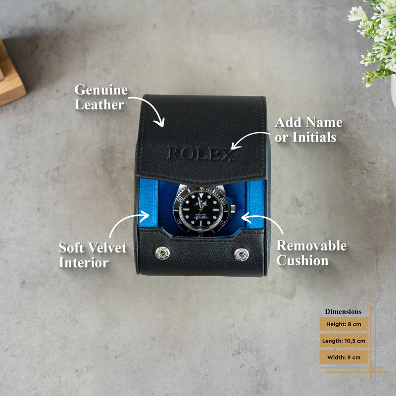 Personalized Single Watch Roll - Black Blue