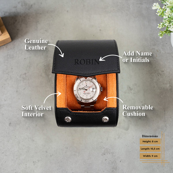Personalized Single Watch Roll - Black Orange