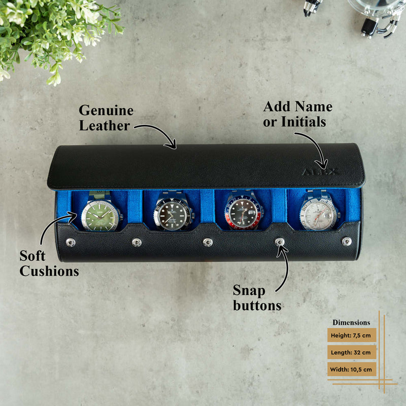 Personalized Travel Watch Roll Extra Large - Black Blue