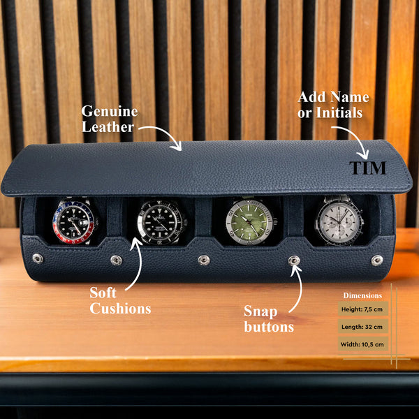 Personalized Travel Watch Roll Extra Large - Navy Blue