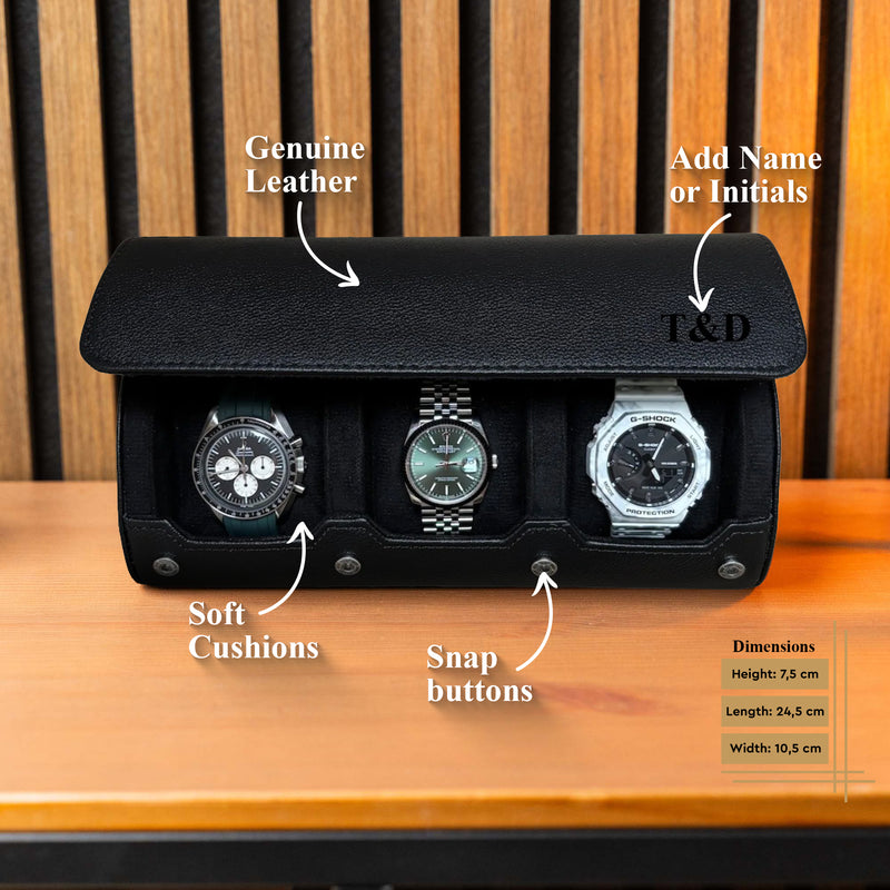 Personalized Watch Roll Large - All Black