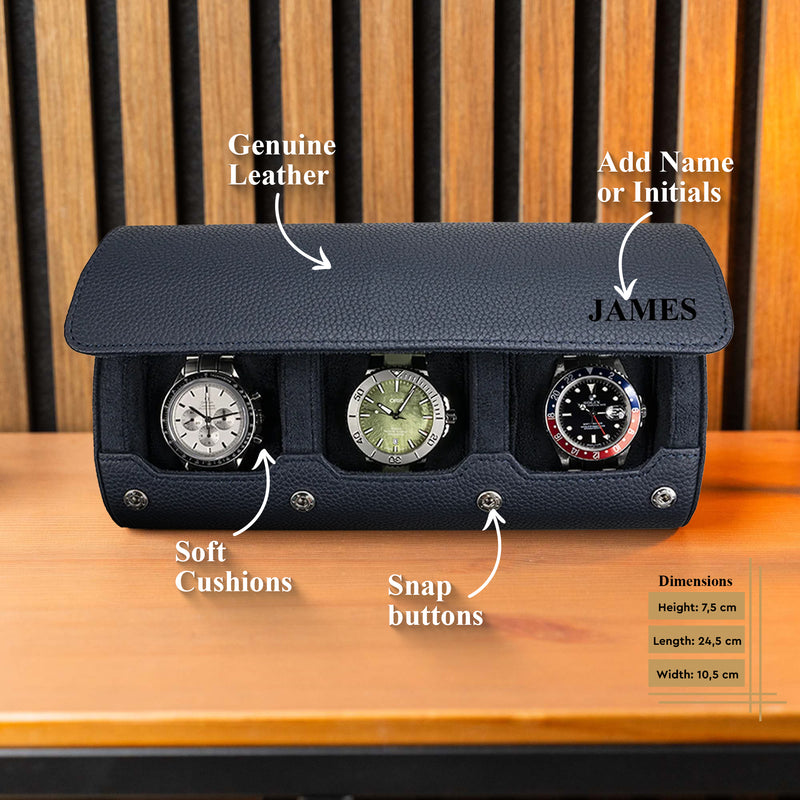Personalized Watch Roll Large - Navy Blue