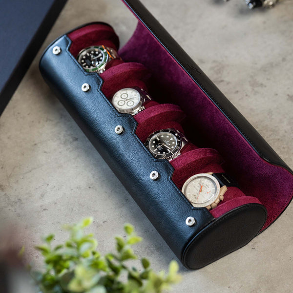 Personalized Watch Roll 4 Watches Black Cherry