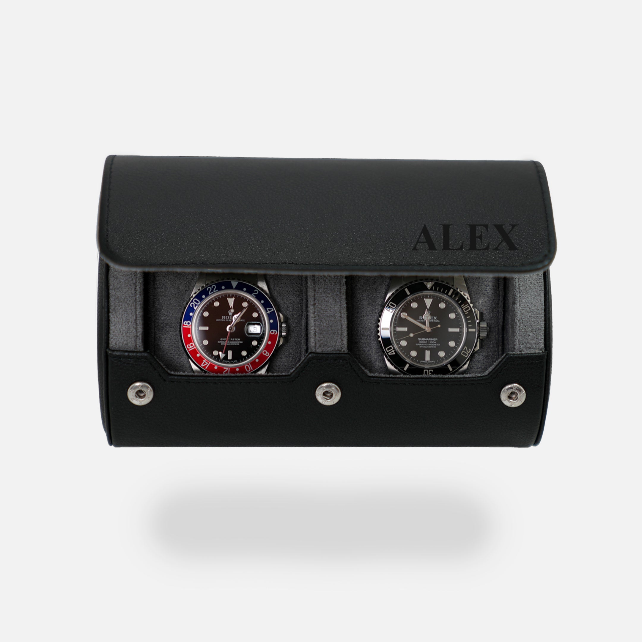 Personalized Watch Roll for 2 watches in Black Grey