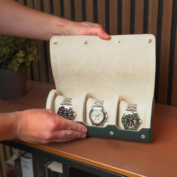 Personalized Watch Roll Large - Dark Green Litchi