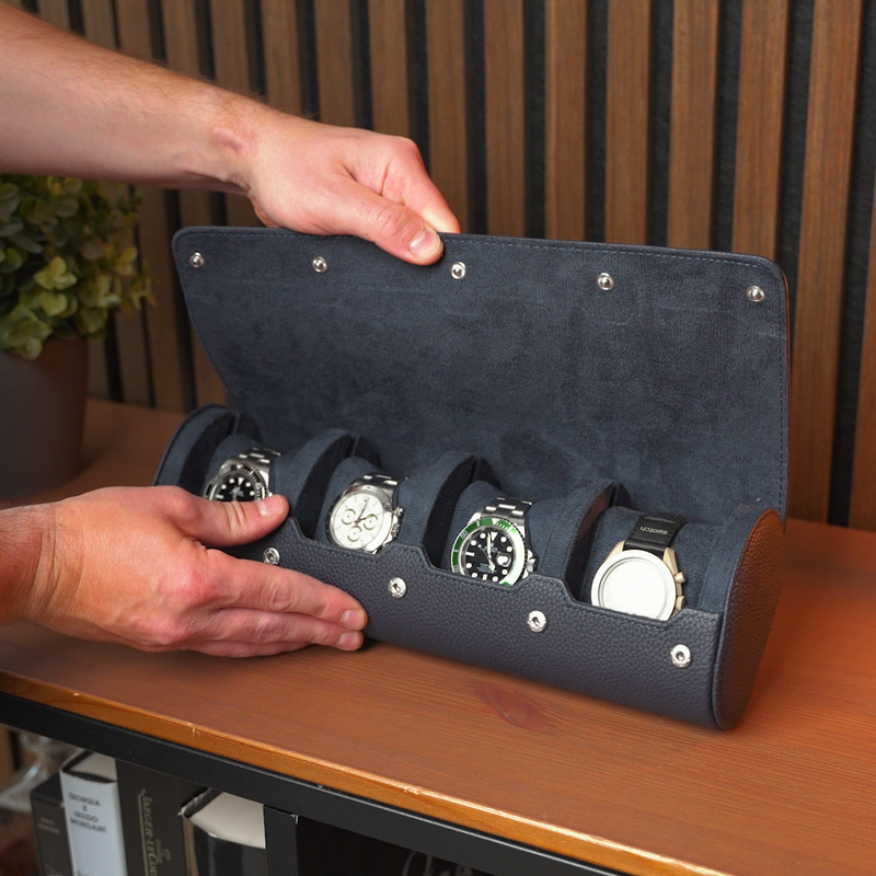 Personalized Travel Watch Roll Extra Large - Navy Blue