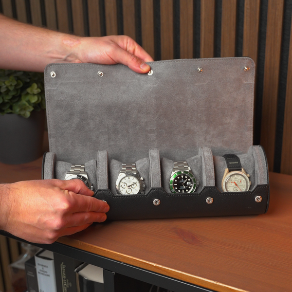 Personalized Travel Watch Roll Extra Large- Black Grey