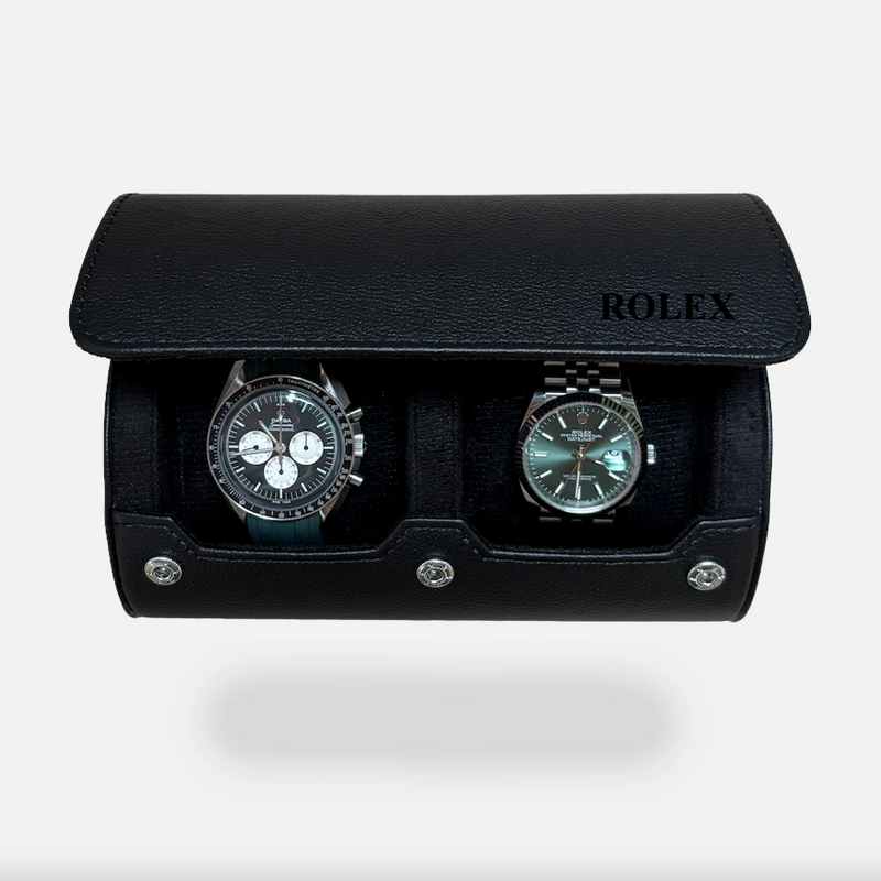 Personalized Two Slot Watch Roll - All Black