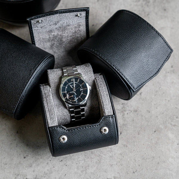 Personalized Single Watch Roll - Black Grey