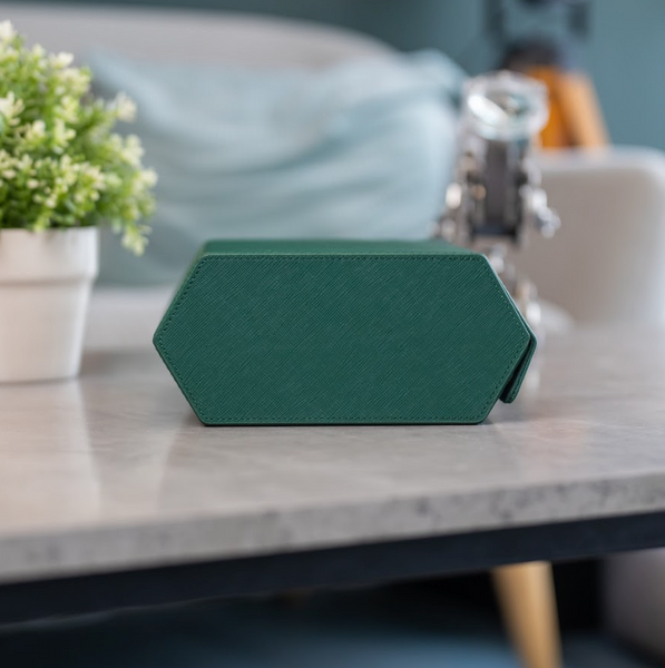 Hexagon Green Saffiano 4 Slot Watch Box