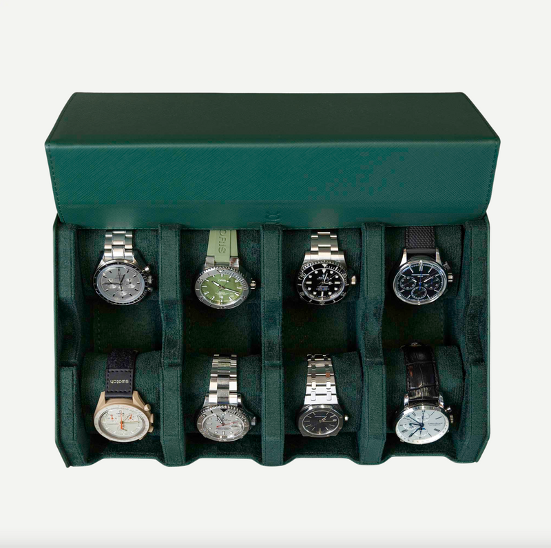Hexagon Green Saffiano 8 Slot Watch Box