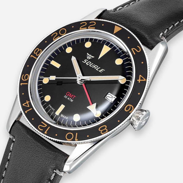 Squale Sub-39 GMT Vintage Black Leather