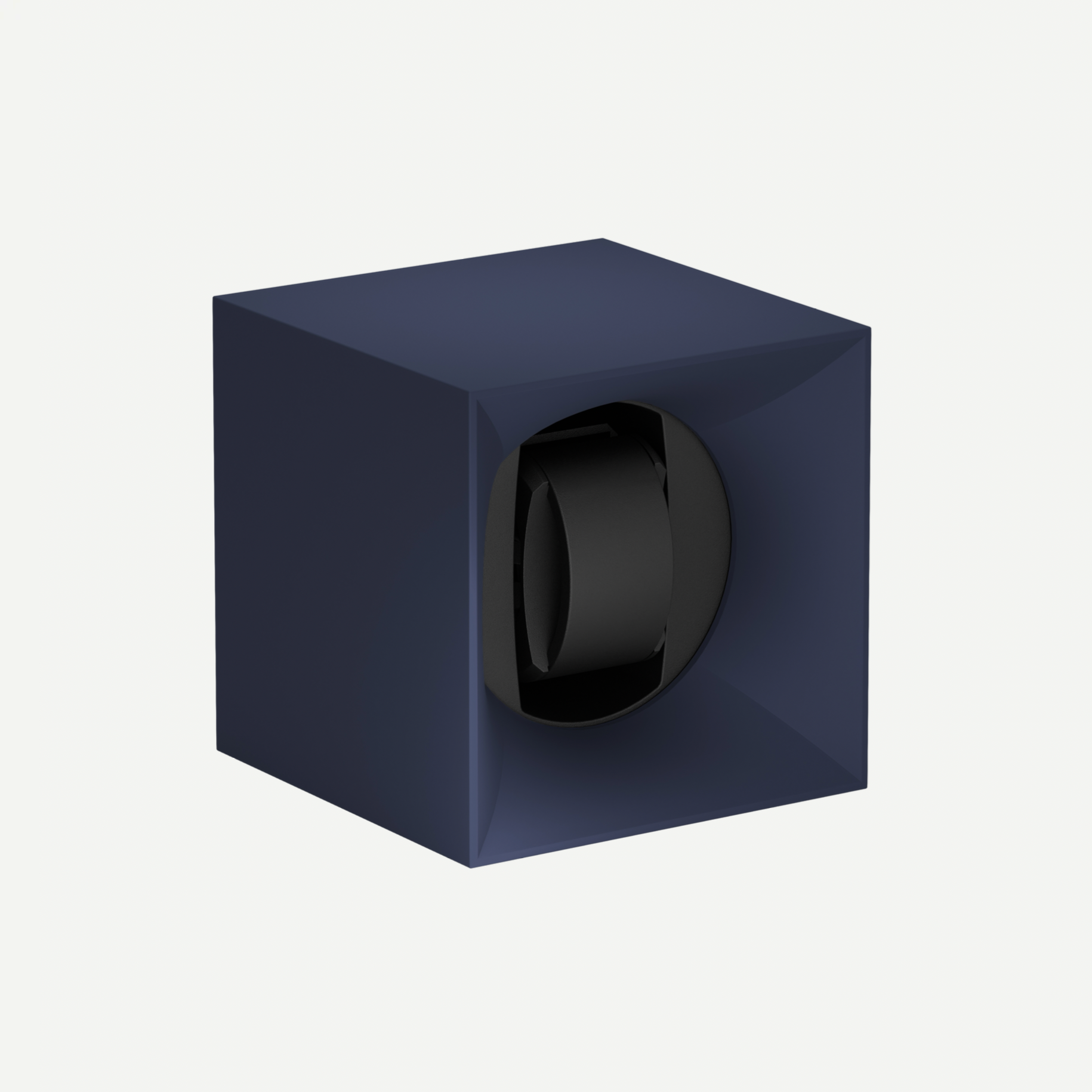 Black watch inside a dark blue box on a white background