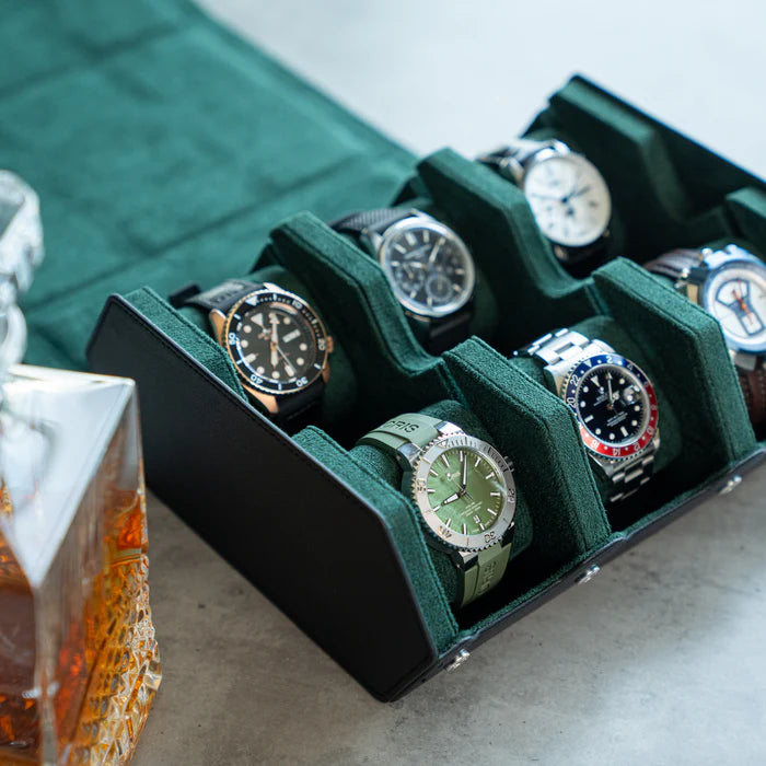 Personalized Hexagon Black Green 6 Slot Watch Box