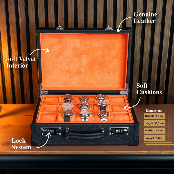Suitcase For 15 Watches - Black