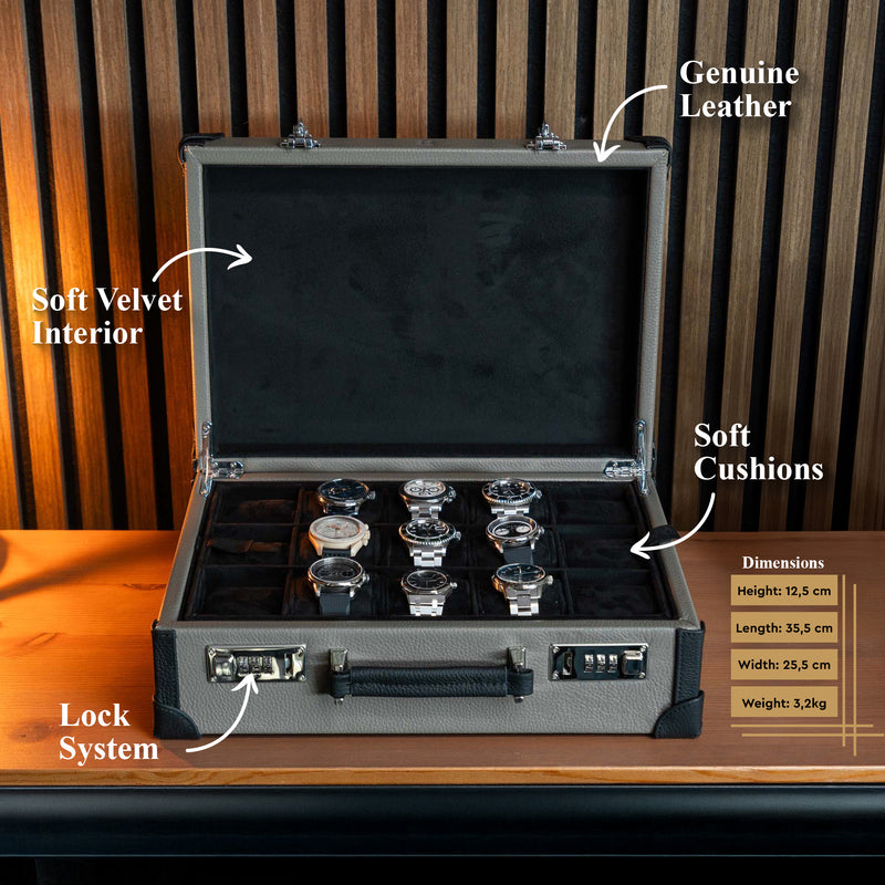 Suitcase For 15 Watches - Dark Grey