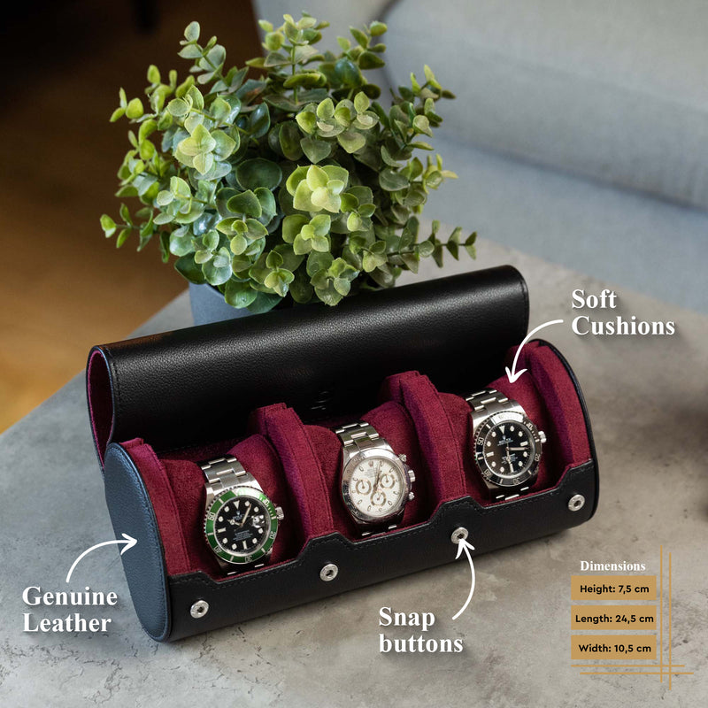 Travel Watch Roll Large - Black Cherry