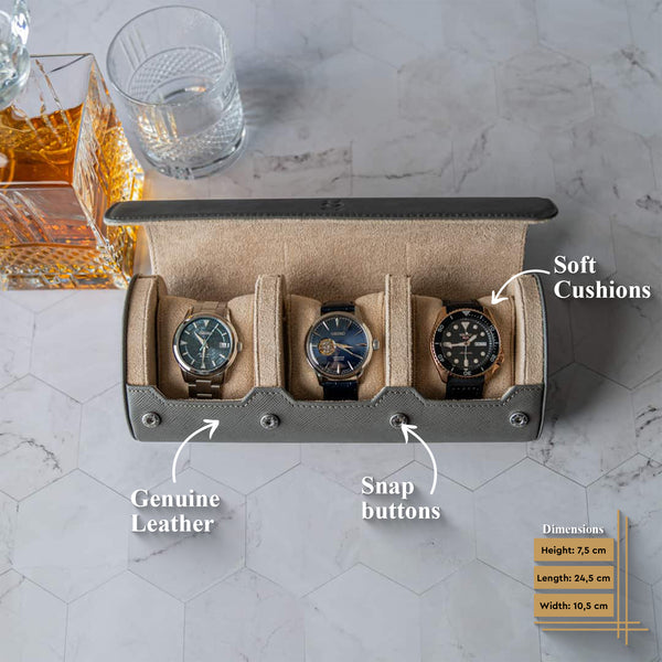 Travel Watch Roll Large - Grey Saffiano