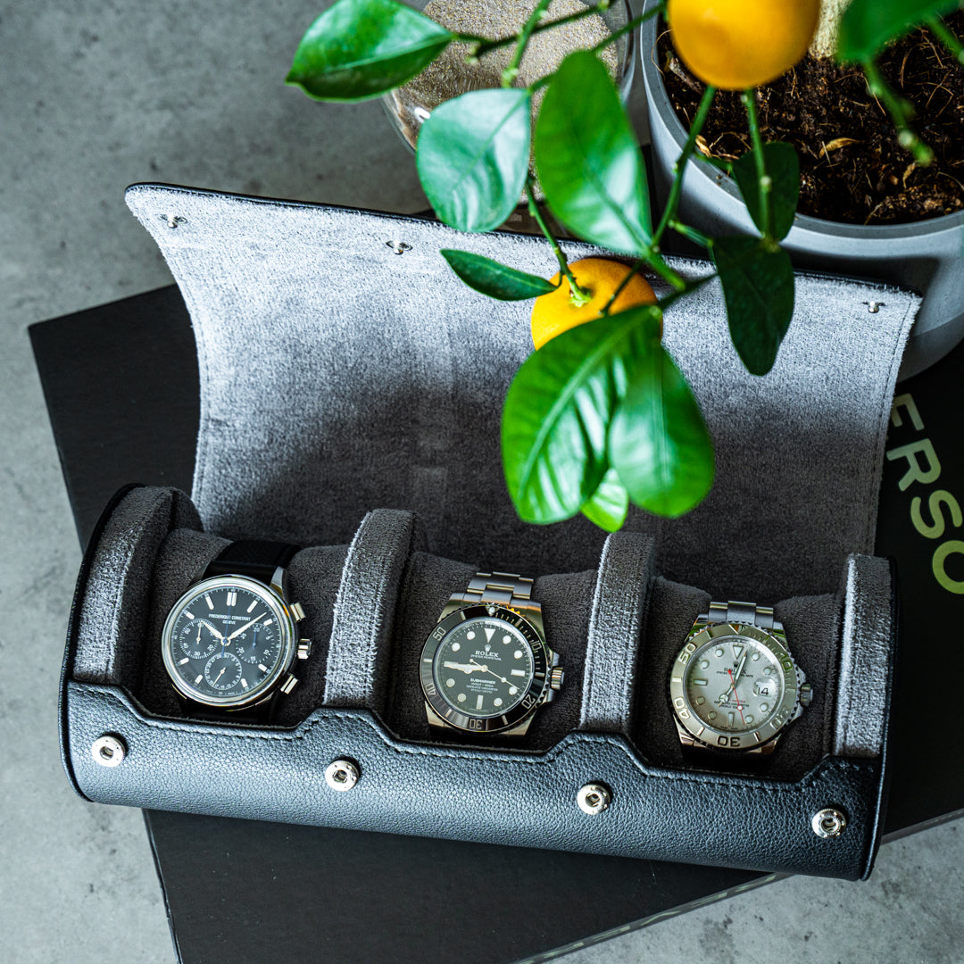 Watch Roll for three watches in Black Grey