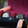Personalized Two Slot Watch Roll - Black Cherry
